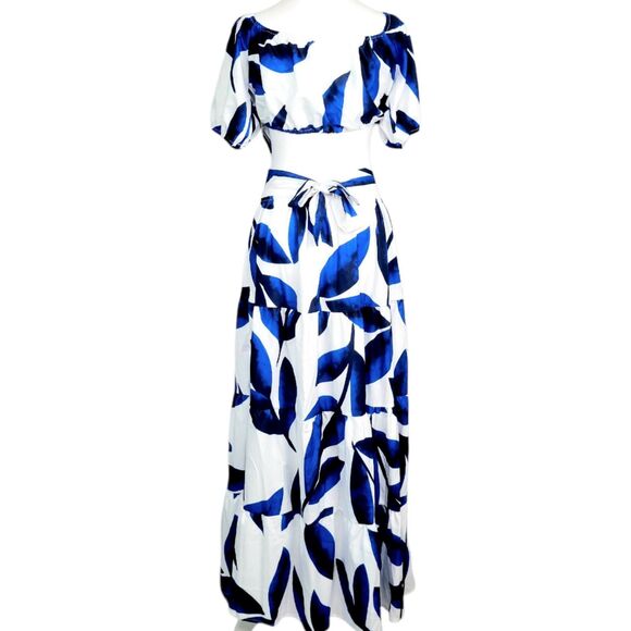 NWT  L Off-Shoulder Blue Floral Wrap Maxi Dress Women's High Waist Summer D… - Picture 5 of 12